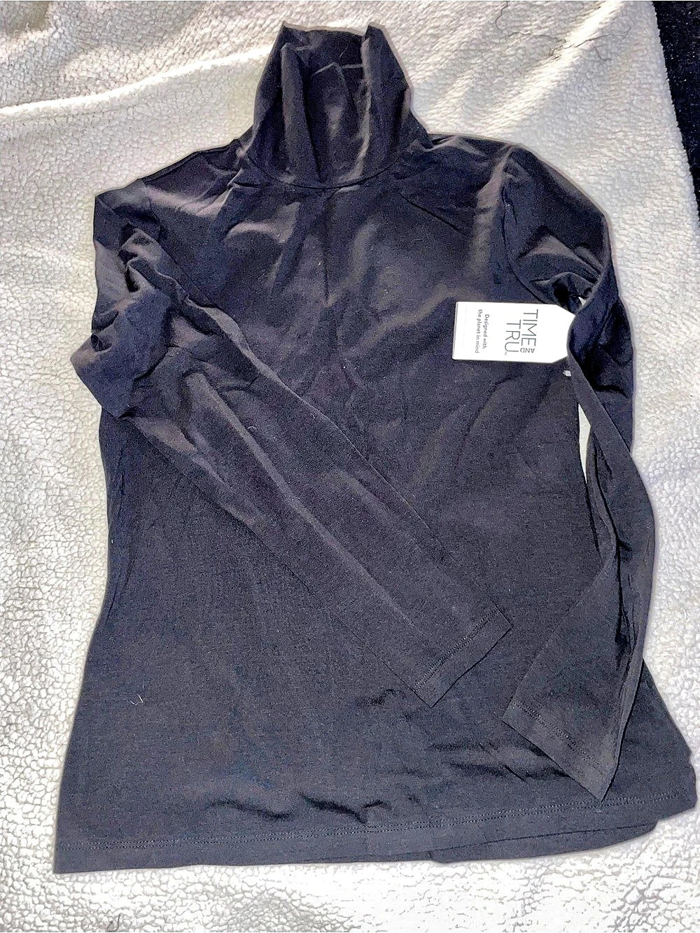 Time and Tru Women's Turtleneck Mock Neck Top Black Medium